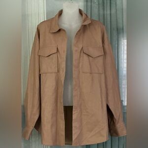 Faux Leather Long Shirt Jacket